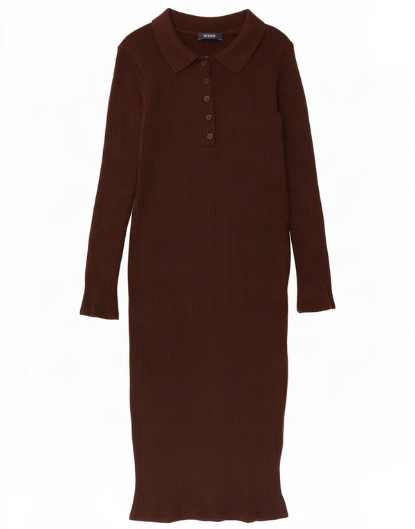 Zara Robe pull à manches longues pour femme UK 12 en coton marron moyen