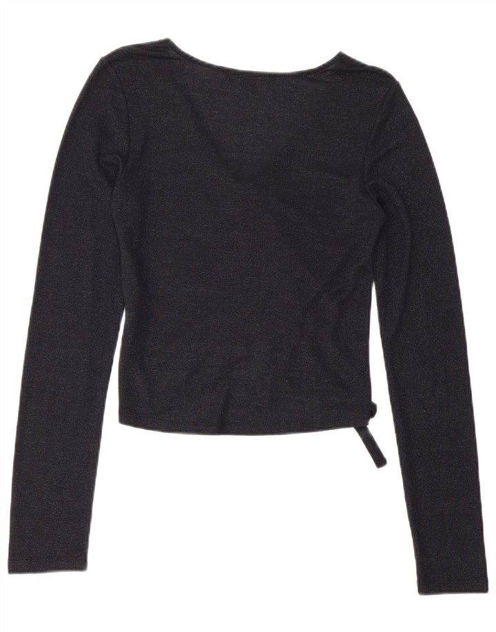 All Saints Haut court à manches longues pour femme UK 42 Bleu marine moyen Viscose