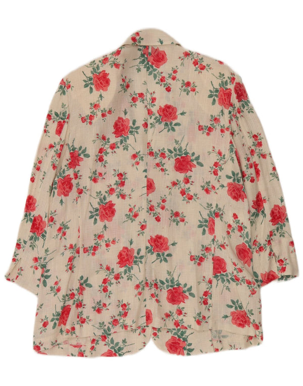 vintage Femme 3 Bouton Blazer Veste IT 50 XL Blanc Floral Lin