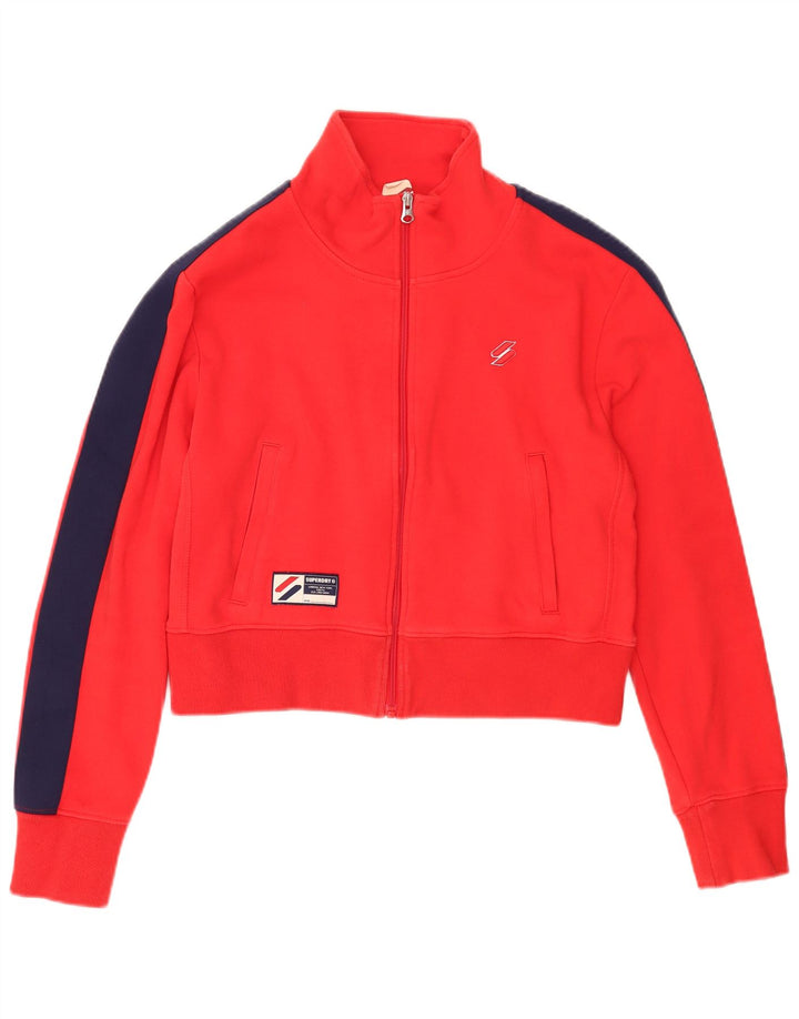 Superdry Veste de survêtement courte pour femme UK 14 Large Rouge Colourblock