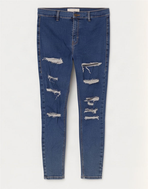 Topshop Femme Joni Jean Skinny Effet Déchiré W30 L27 Bleu Coton