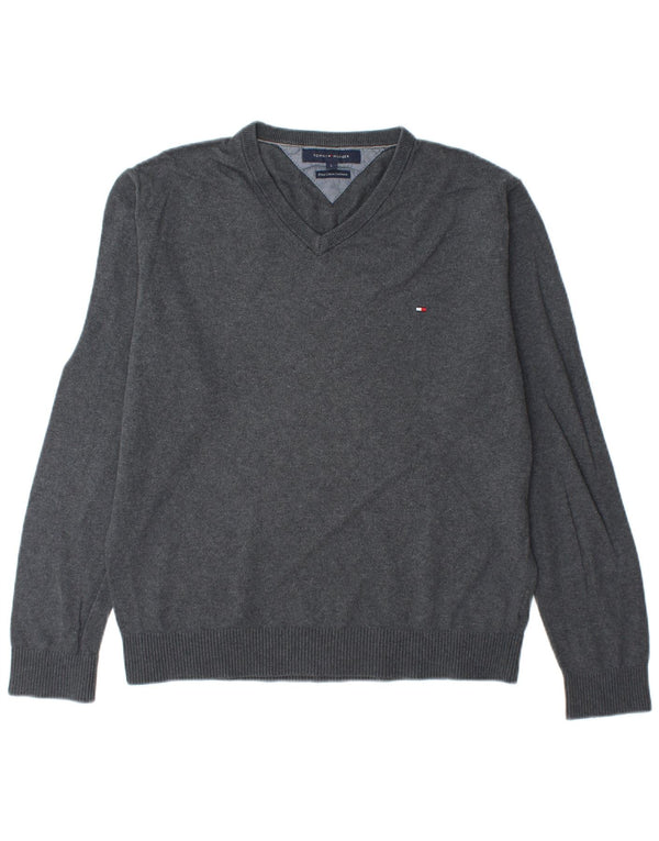 TOMMY HILFIGER Pull col V pour homme Large Gris Coton