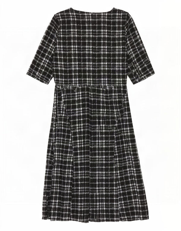 Oasis Robe trapèze à manches 3/4 pour femme UK 44 Grand carreaux noirs en polyester
