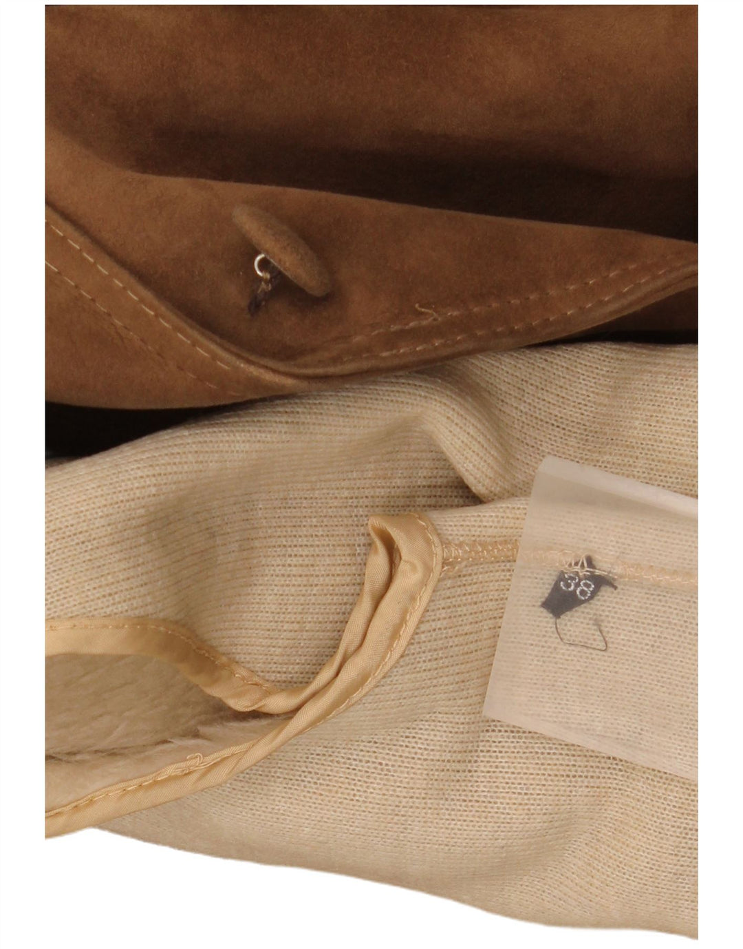 VINTAGE Femmes Sherpa Suède Pardessus EU 38 Beige Moyen