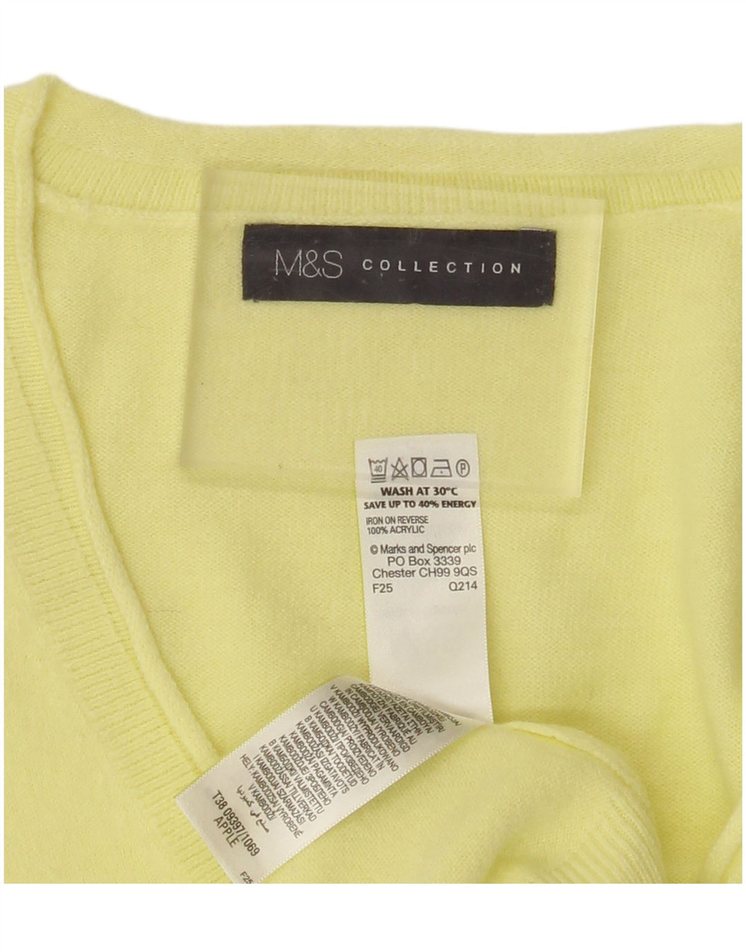 MARKS & SPENCER Pull col en V pour femme UK 10 Petit Acrylique Jaune
