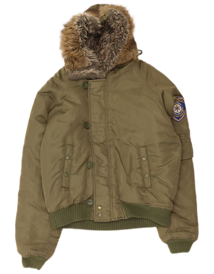 veste de ski à capuche homme vintage UK 38 Nylon kaki moyen