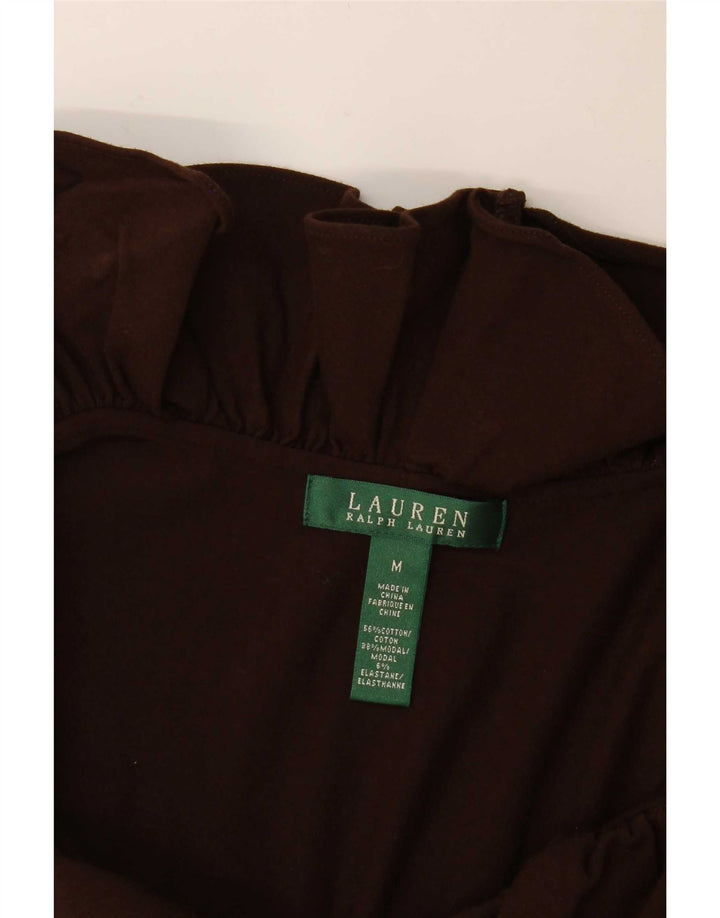 Ralph Lauren Robe basique sans manches à volants sur le devant pour femme UK 12 Marron moyen