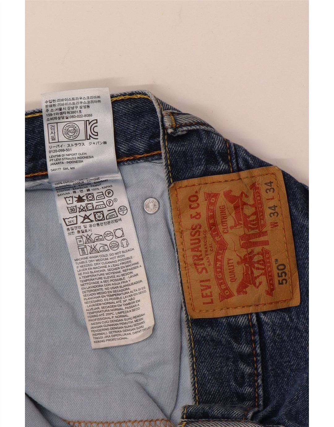 LEVI'S Jean droit 550 coupe décontractée homme W34 L34 bleu coton