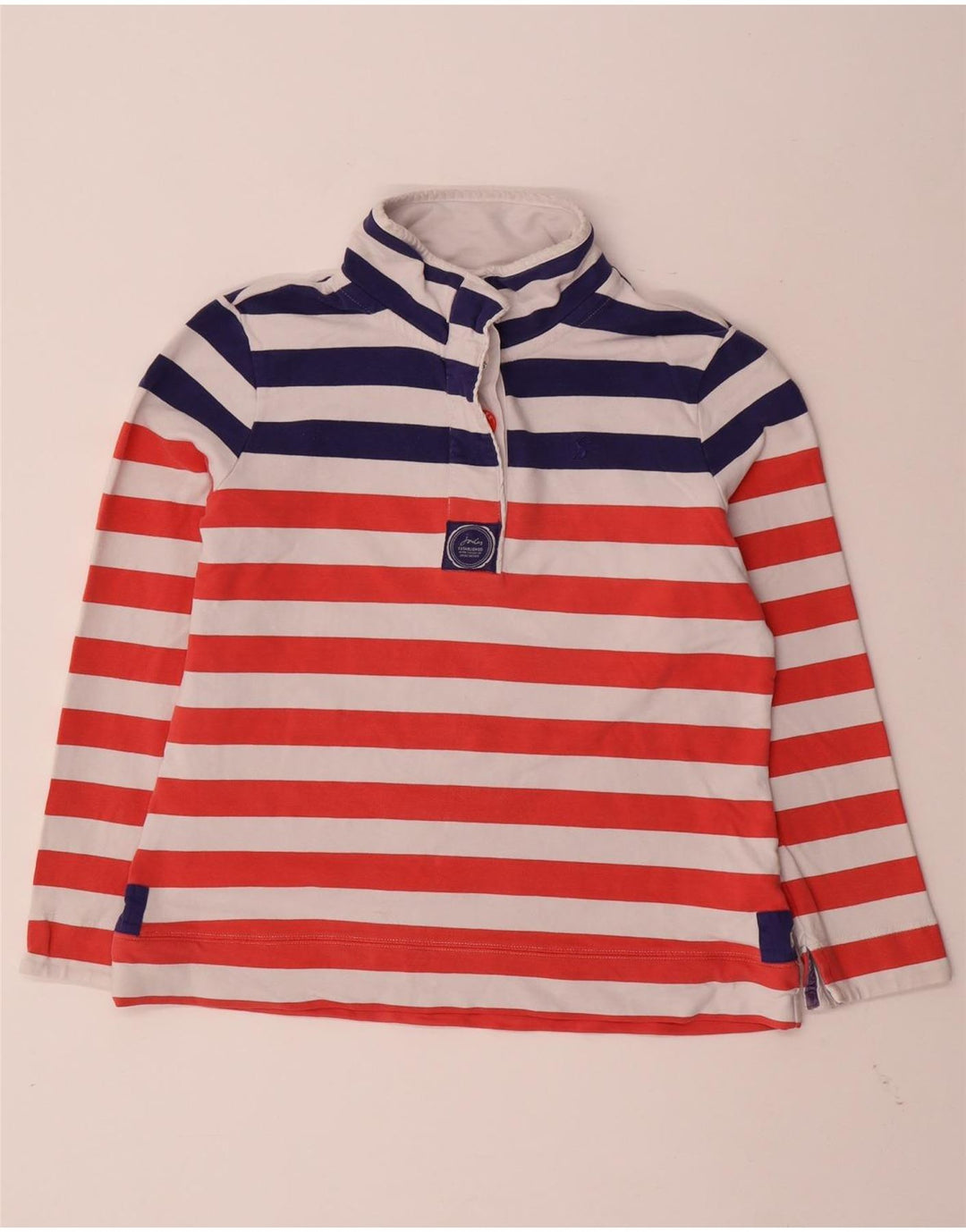 JOULES Sweat-shirt à col boutonné pour femme UK 12 Rayé rouge moyen