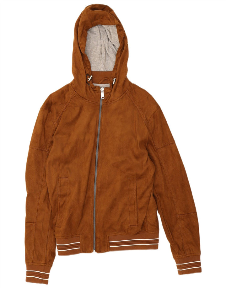 Zara Veste bomber à capuche pour homme UK 36 Petit Marron Polyester