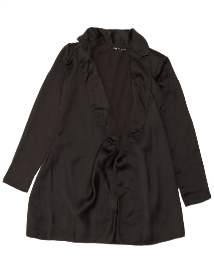 Zara Femmes Pardessus Ouvert UK 6 XS Noir Polyester