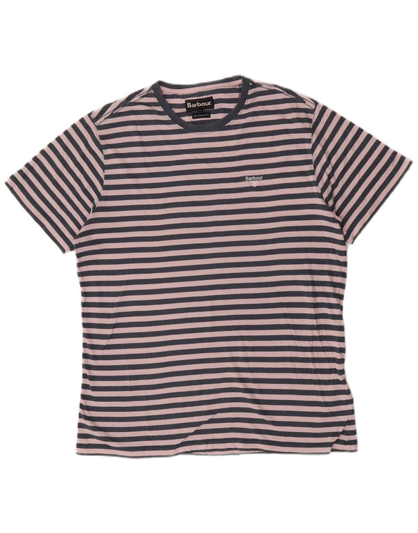 Barbour Hommes Coupe Ajustée T-Shirt Top Bleu Marine Rayé Coton