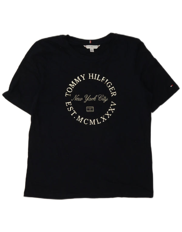 Tommy Hilfiger T-shirt graphique pour femme UK 10 Small Bleu marine Coton
