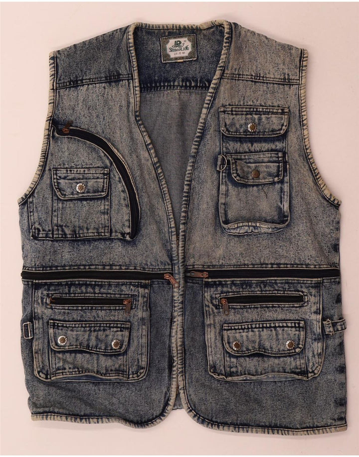 vintage Mens Denim Gilet UK 40 Grand Bleu