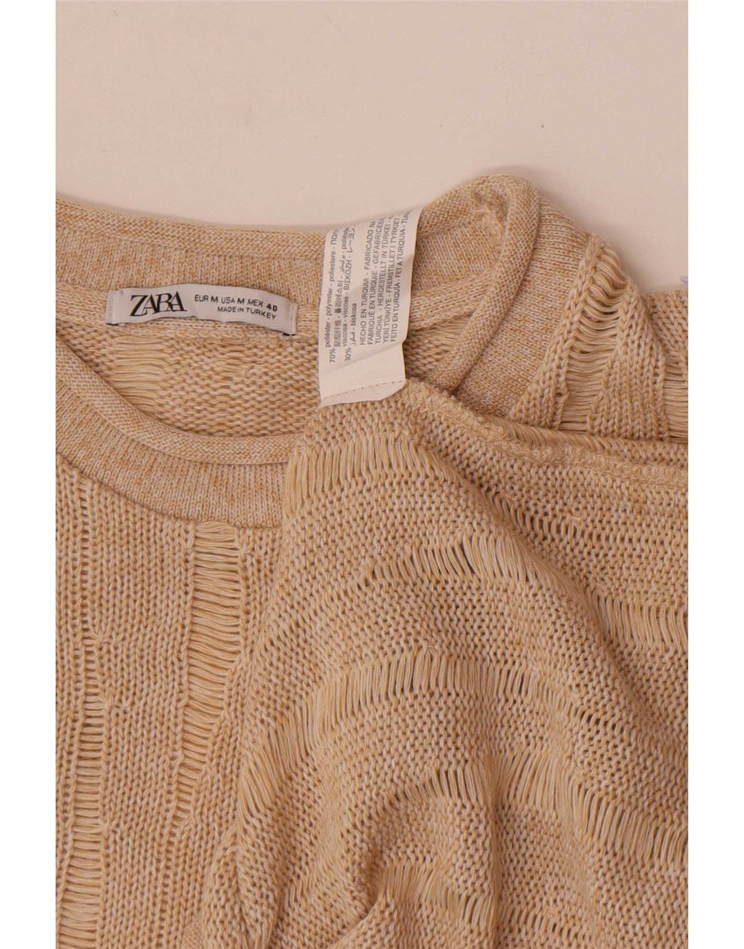 Zara Pull Col Roulé Homme Beige Moyen Moucheté Polyester