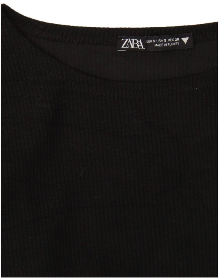 Zara Womens Crop Top Manches Longues UK 8 Petit Noir