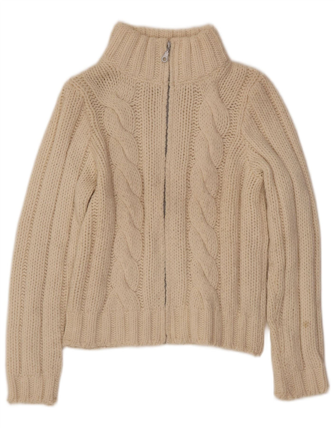 Benetton Pull Cardigan Femme UK 14 Large Laine Blanc Cassé