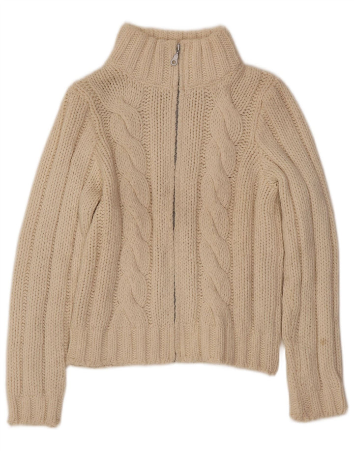 Benetton Pull Cardigan Femme UK 14 Large Laine Blanc Cassé