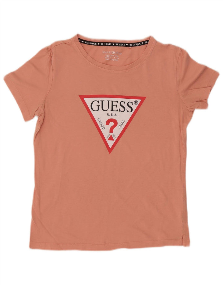 GUESS T-Shirt Graphique Femme UK 10 Petit Rose Coton