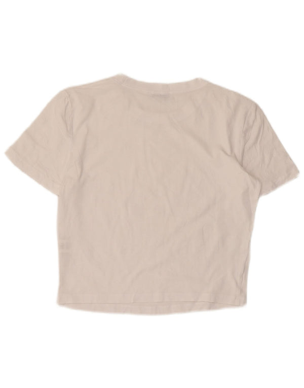 Zara Womens Crop T-Shirt Top UK 14 Grand Coton Blanc