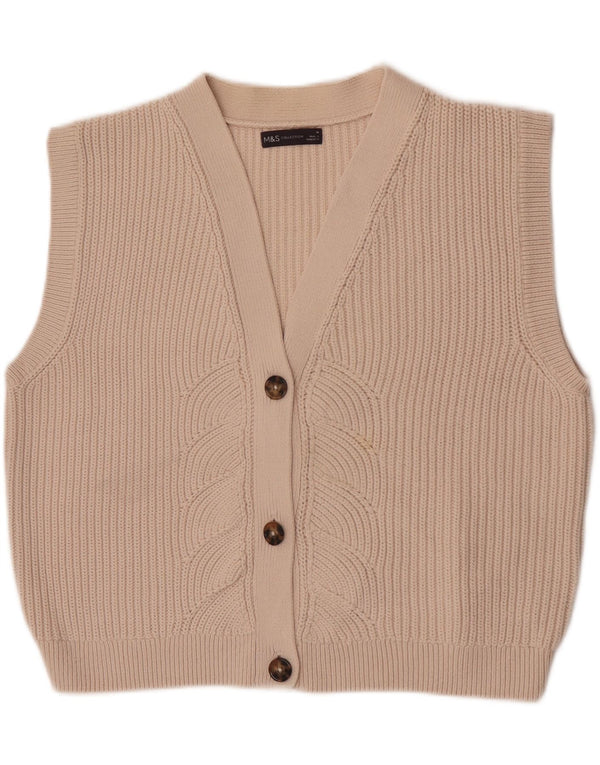 Marks & Spencer Pull cardigan court sans manches pour femme UK 14 Beige moyen