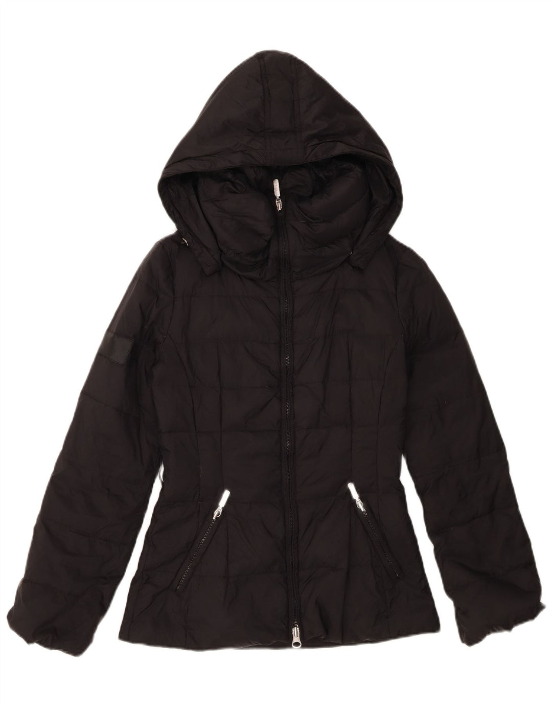 BENETTON Womens Hooded Padded Jacket IT 40 Small Black Polyamide