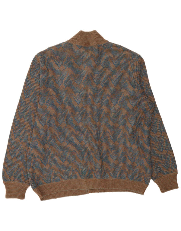 Vintage Mens Cardigan Sweater XL Brown Geometric