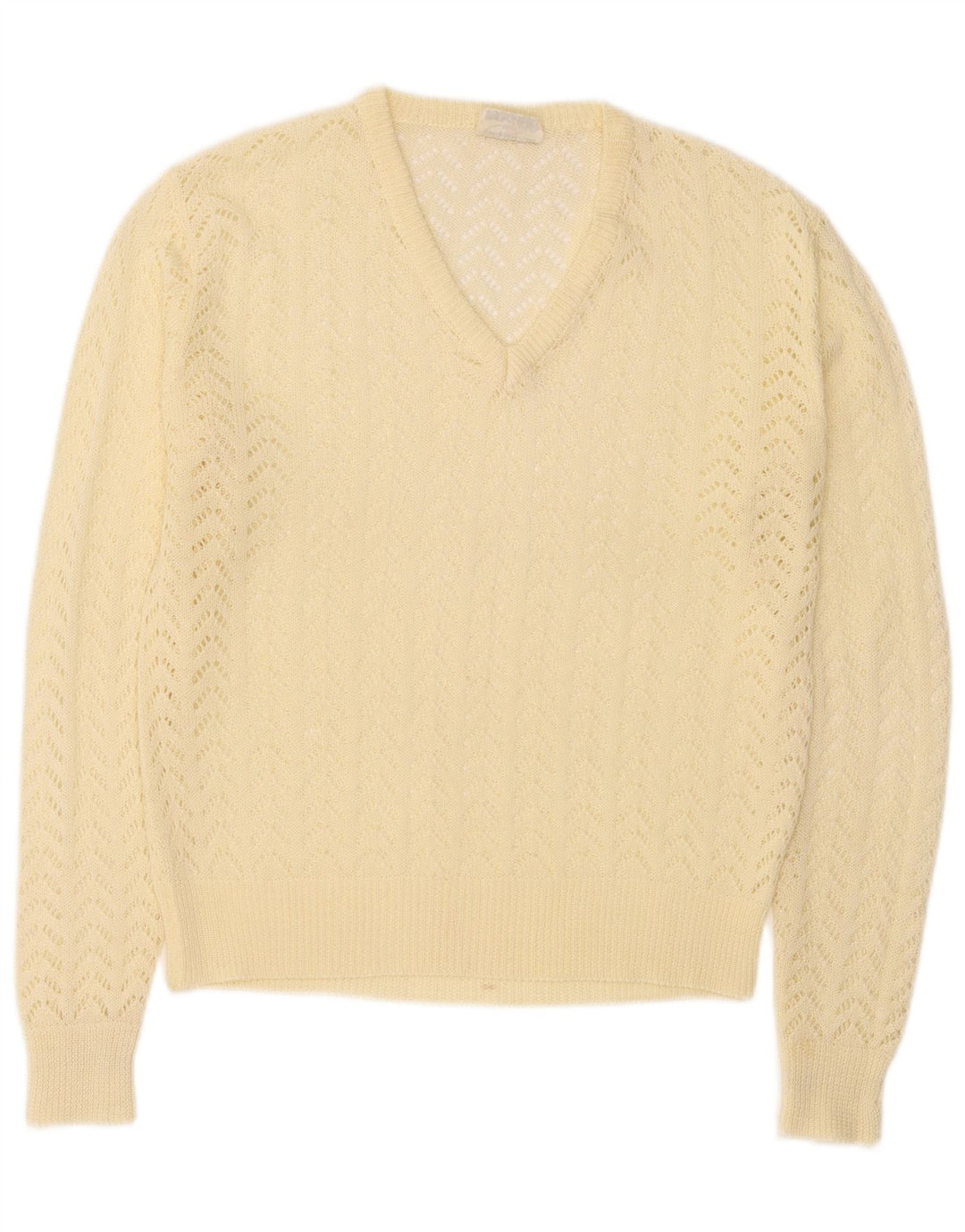 vintage Femme Col V Jumper Pull IT 46 Grand Jaune Polyacrylique