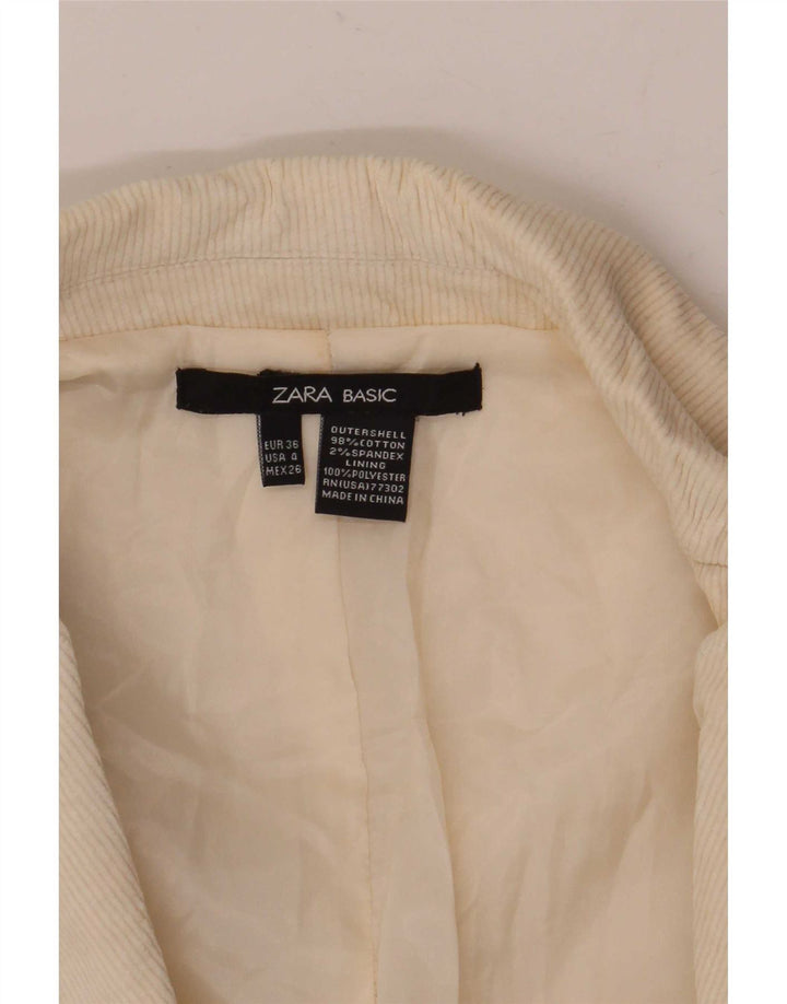 Zara Veste blazer en velours côtelé pour femme à 2 boutons EU 36 XS en coton blanc cassé