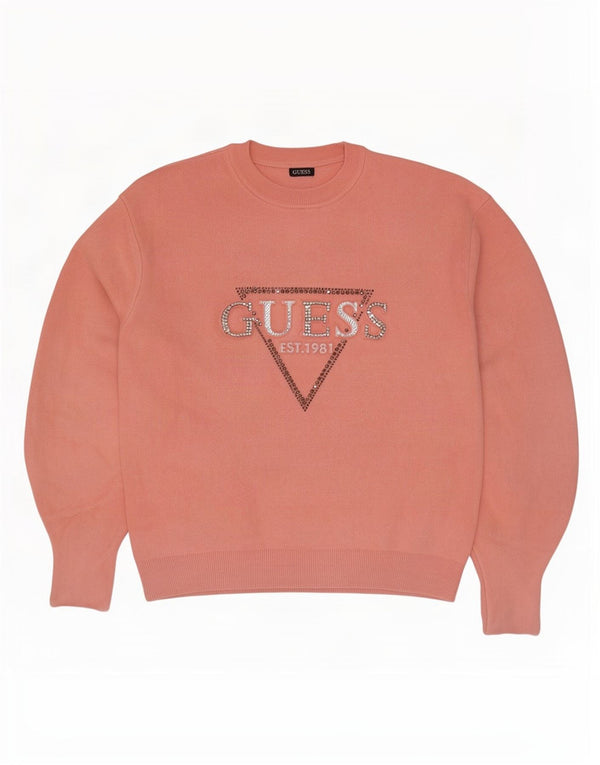 Guess Pull ample à col rond pour femme Rose UK 6 XS