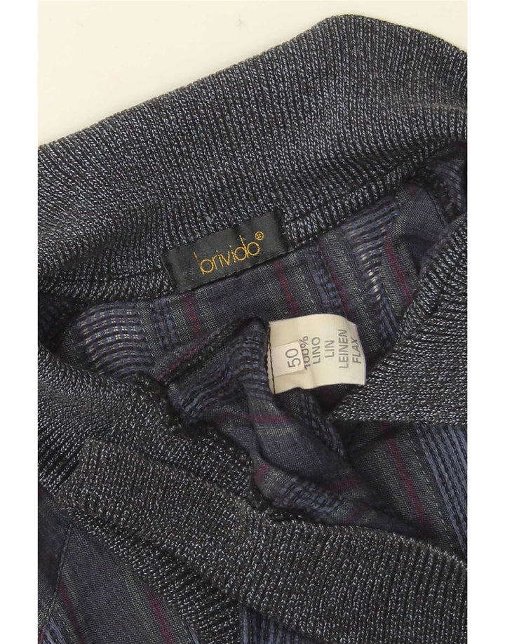 vintage Homme Manches Courtes Pull Chemise IT 50 Moyen Bleu Marine Rayé
