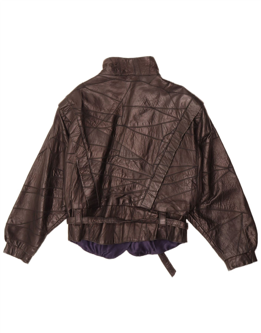 veste en cuir femme vintage UK 12 Patchwork noir moyen