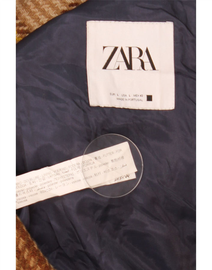Zara Manteau Homme UK 40 Large Laine à Carreaux Marron