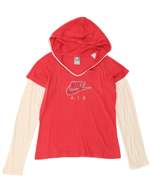 NIKE Haut à capuche graphique à manches longues pour femme UK 14/16 Large Rouge Colourblock