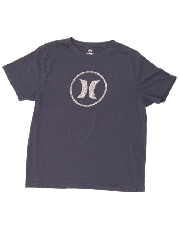 Hurley Mens Graphic T-Shirt Top Large Bleu Marine Coton