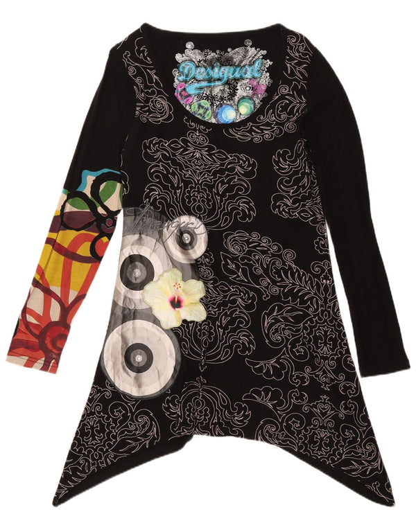 Desigual Robe tunique asymétrique graphique pour femme UK 14 Large Noir Floral