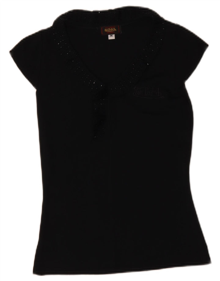 Von Dutch Womens Blouse Top UK 12 Medium Black Microfibres