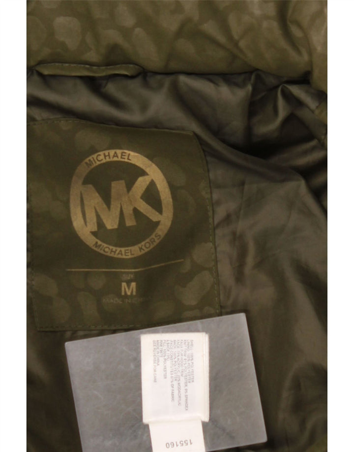 MICHAEL KORS Manteau rembourré à capuche pour femme UK 14 Kaki moyen imprimé animal