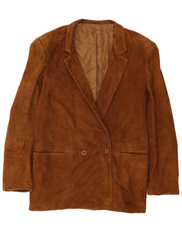 vintage Femme Daim Double Breasted Blazer Veste IT 50 XL Cuir Beige