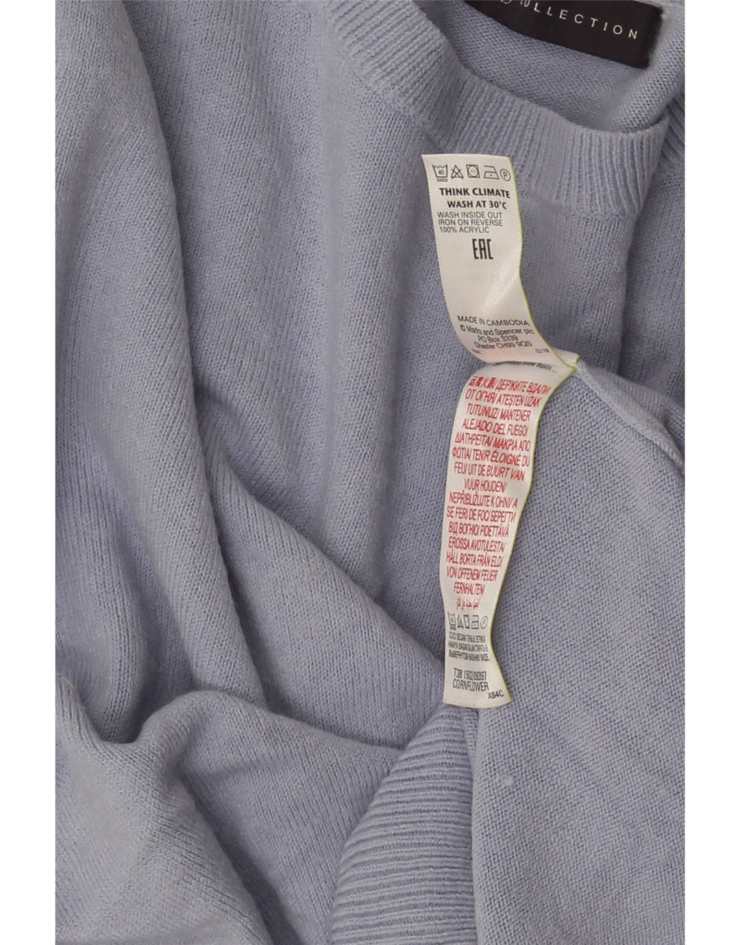 Marks & Spencer Pull ras du cou pour femme UK 14 Bleu moyen Acrylique