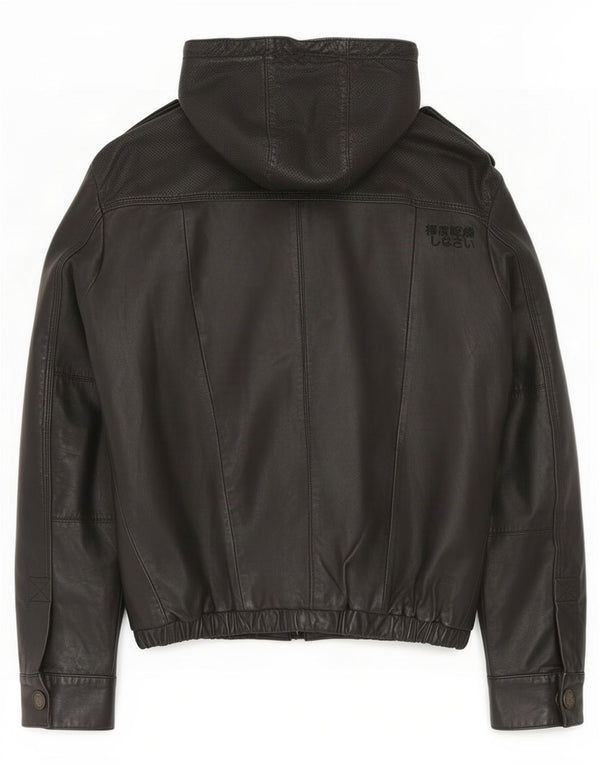 Superdry Veste en cuir à capuche militaire pour homme UK 38 Medium Noir