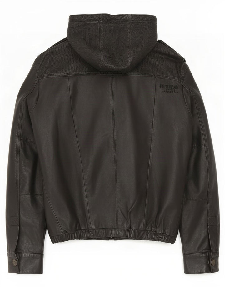 Superdry Veste en cuir à capuche militaire pour homme UK 38 Medium Noir