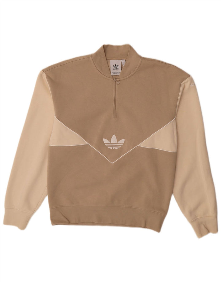 ADIDAS Sweat-shirt graphique à col zippé pour homme XS en coton color block beige