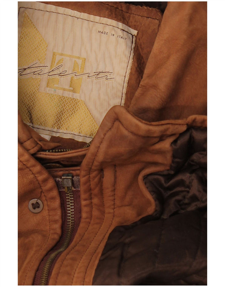 VINTAGE Manteau en cuir homme UK 42 XL Marron