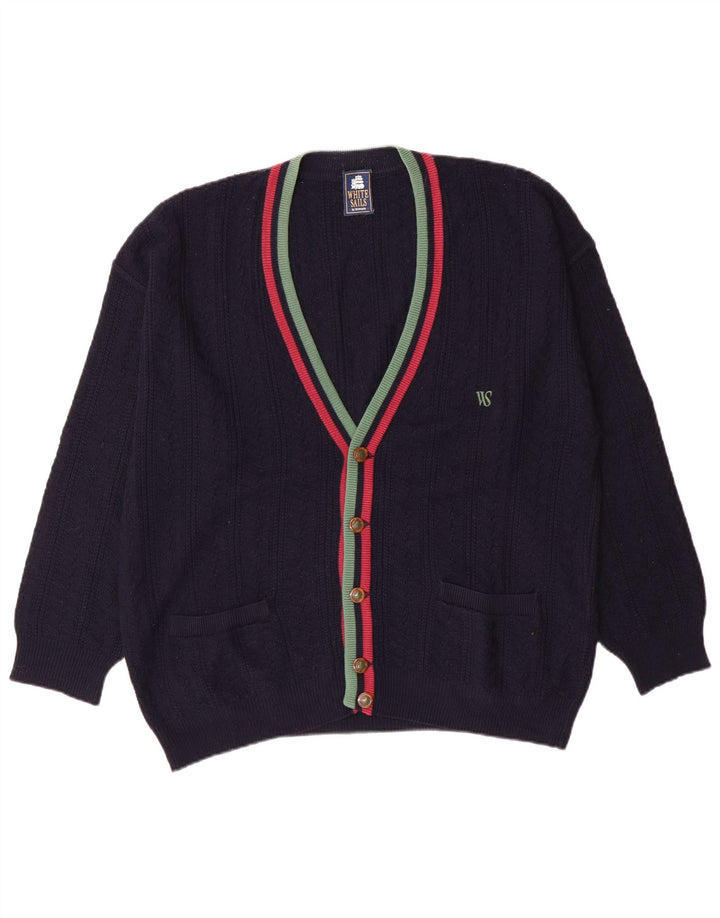 White Stuff Cardigan Pull Classique en Laine à Rayures Bleu Marine Moyen Homme