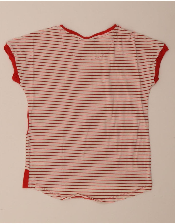 Ellesse Femme T-Shirt Top UK 44 Medium Rouge Rayé Viscose