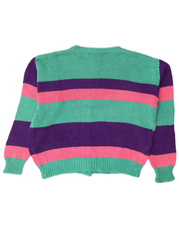 vintage Womens Crop Cardigan Sweater UK 16 Grand coton rayé vert