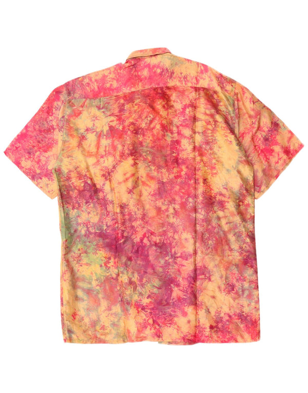 vintage Chemise à manches courtes pour hommes Grande soie tie-dye rose