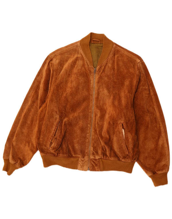 vintage Mens Suede Bomber Jacket UK 36 Petit Cuir Brun