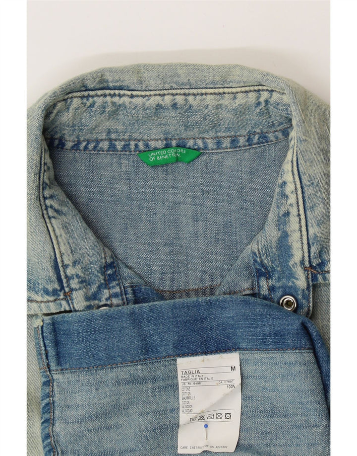 BENETTON Chemise en Jean Délavé à l'Acide Homme Bleu Moyen Coton